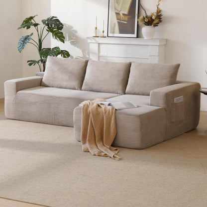 96.9' Cloud Sectional Couch with L-Shape Chaise,Modern Modular Sofa with Deep Seat, Upholstered Couches for Living Room Bedroom,No Assembly Required, (Corduroy Fabric),Camel,Right