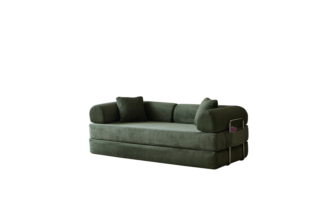 78.8' Compression Sofa,Convertible Floor Sofa Bed-with Pillow Back Support Armrest,Comfy Futon Couch Sleeper Bed,Loveseats Boneless Modular Sectional Sofa,Corduroy fabric,for Living Room,Bedroom,Green