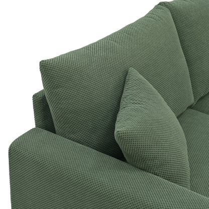 69-inch two-seater  Sofa with Textured Fabric, Comfortable Upholstered Couch with 2 Throw Pillows and Sturdy Plastic Legs for Living Room, Apartment, Office,  Dark Green