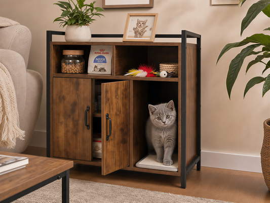 Rustic Brown Wooden Cat Litter Box Enclosure, Spacious Hidden Cat Litter Box with Scratching Mat Furniture for Bedroom, Bathroom, Living Room-31.9'x17.7'x31.4', 61 lbs