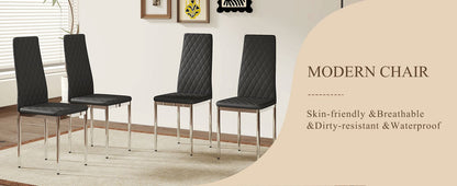 Modern Style Dining Chairs Set of 6 in Black, Essential for Minimalist Homes.Meeting Family Dining Needs, PU Material Seat