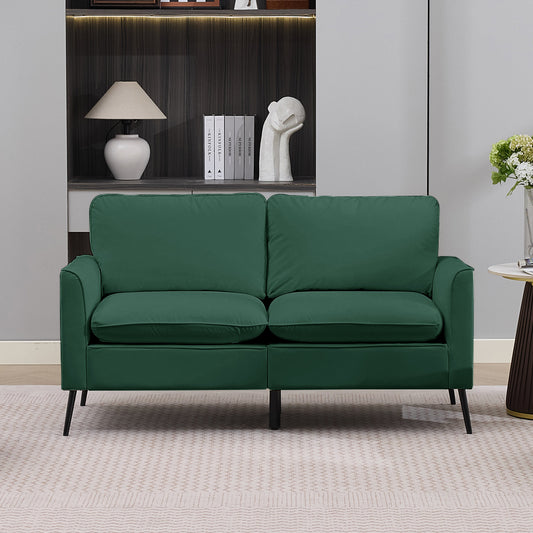 TS Nordic Retro Green Leather Upholstered Sofa Loveseat, Casual Living Room Balcony Bedroom Single Chair with Overstuffed Pillows