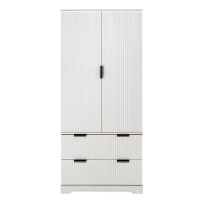 72' Modern Fluted Kitchen Pantry Cabinet with 2 Large Drawers & 8-Door Spice Rack, White MDF Freestanding Storage Organizer for Bathroom, Dining Room, Office, Entryway