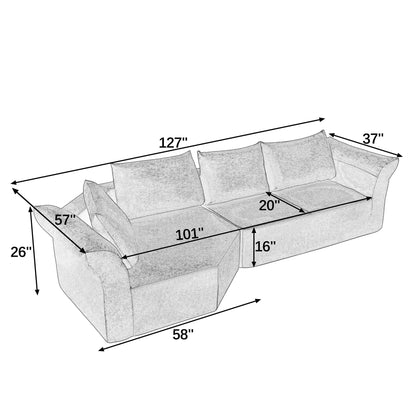 Modern Minimalist Modular Sectional Sofa, Left Arm, Wide Armrests & Throw Pillows, Elegant Curved Corner Sofa for Living Room & Bedroom-Black