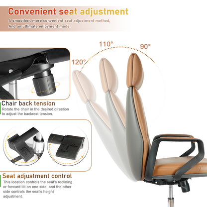 FurniBaron PU Leather High Back Office Chair with , ergonomic lumbar support 400lbs, sturdy metal base, 360° silent wheels, fit for home and office
