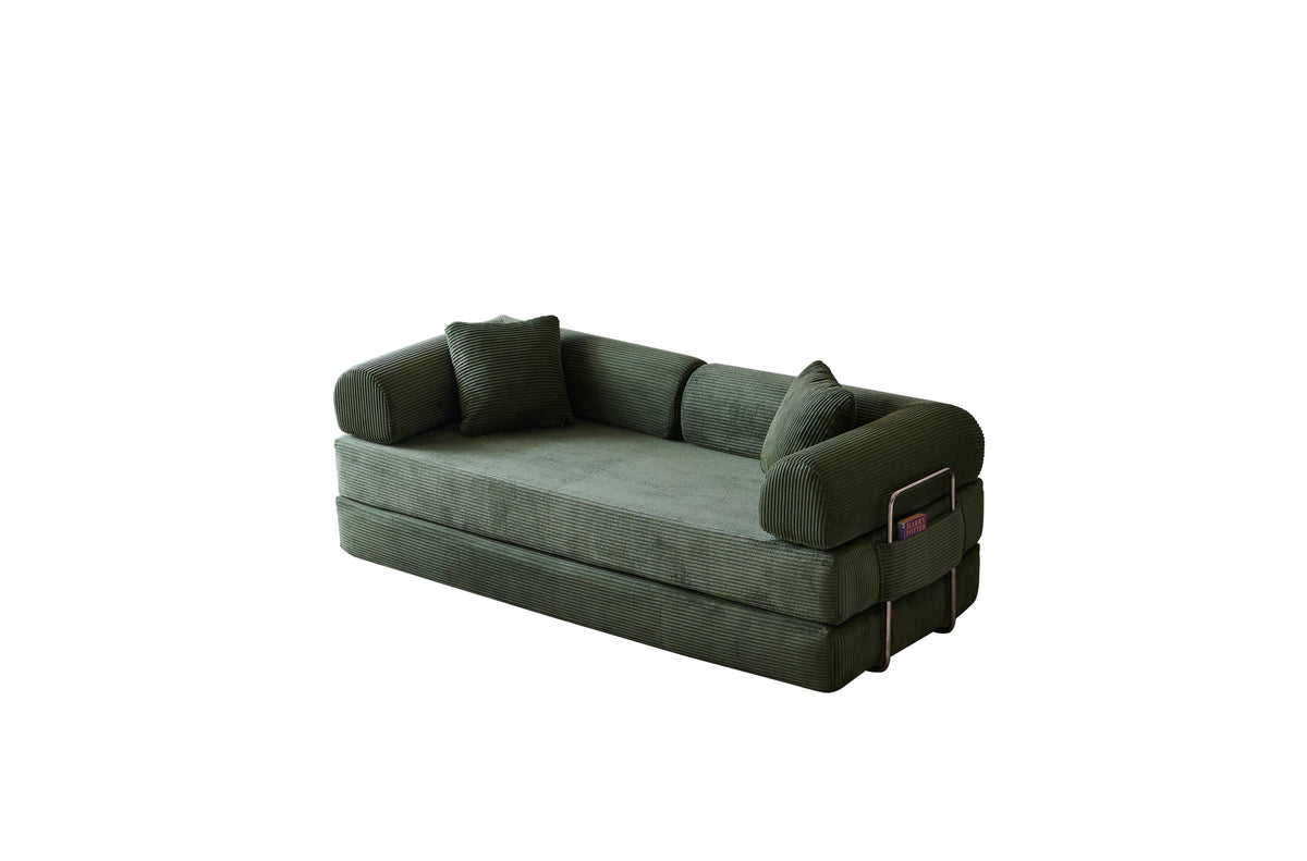 78.8' Compression Sofa,Convertible Floor Sofa Bed-with Pillow Back Support Armrest,Comfy Futon Couch Sleeper Bed,Loveseats Boneless Modular Sectional Sofa,Corduroy fabric,for Living Room,Bedroom,Green