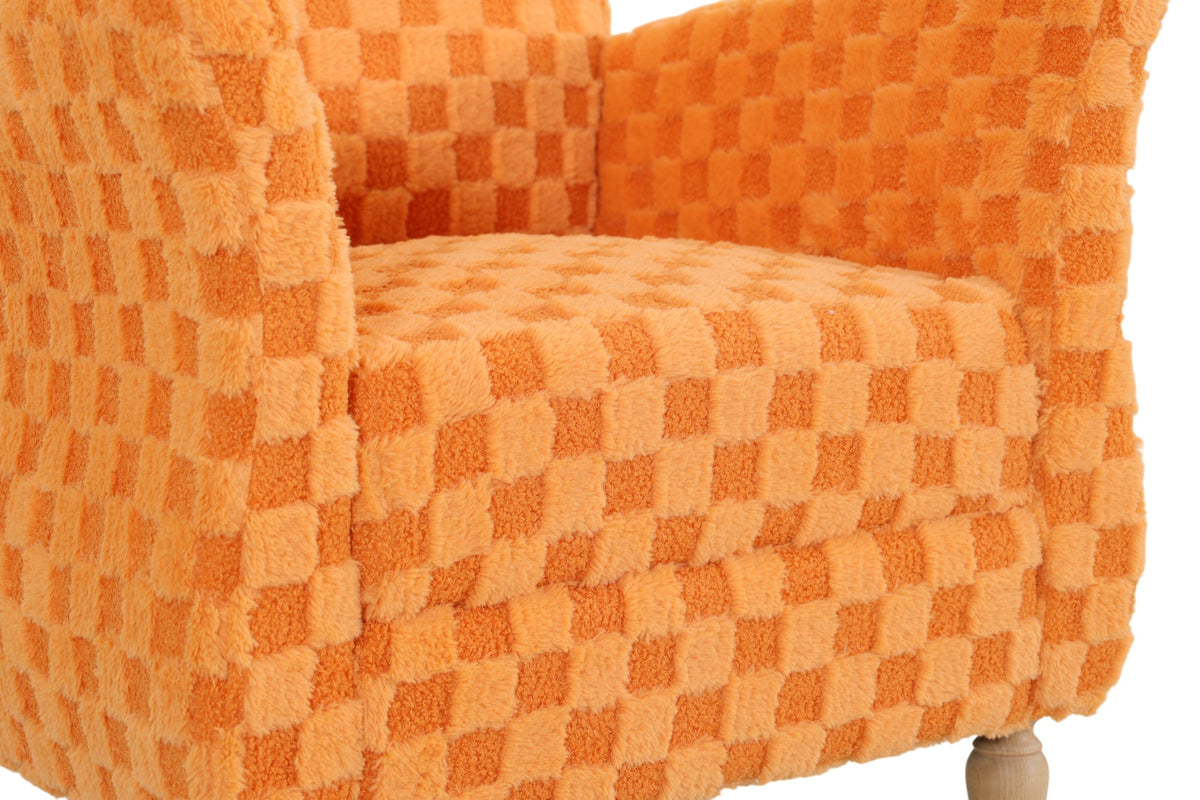 Checkered Corduroy Accent Armchair, Plush Checkerboard Upholstered Single Sofa Chair with Solid Wood Legs, Comfort Upholstered Side Chair, Available in Beige, Orange & Gray for Living Room and Bedroom
