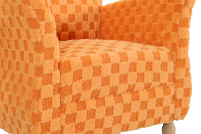 Checkered Corduroy Accent Armchair, Plush Checkerboard Upholstered Single Sofa Chair with Solid Wood Legs, Comfort Upholstered Side Chair, Available in Beige, Orange & Gray for Living Room and Bedroom