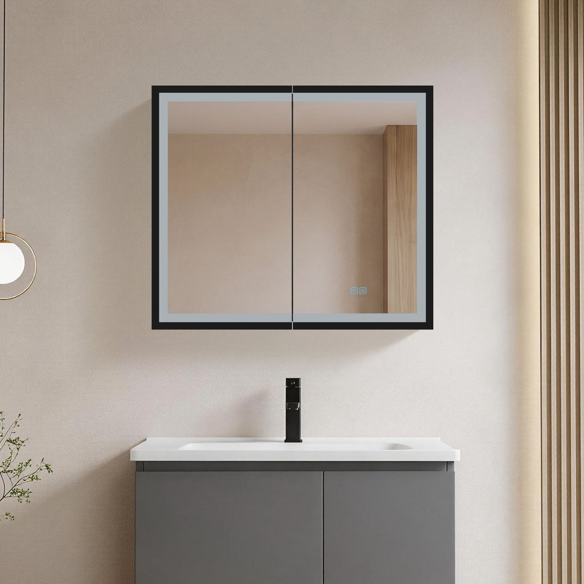 30*26 inch Black Metal Framed Wall mount LED Bathroom Medicine Cabinet with Mirror