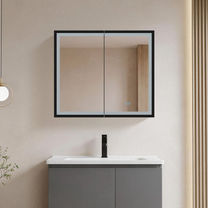 30*26 inch Black Metal Framed Wall mount LED Bathroom Medicine Cabinet with Mirror