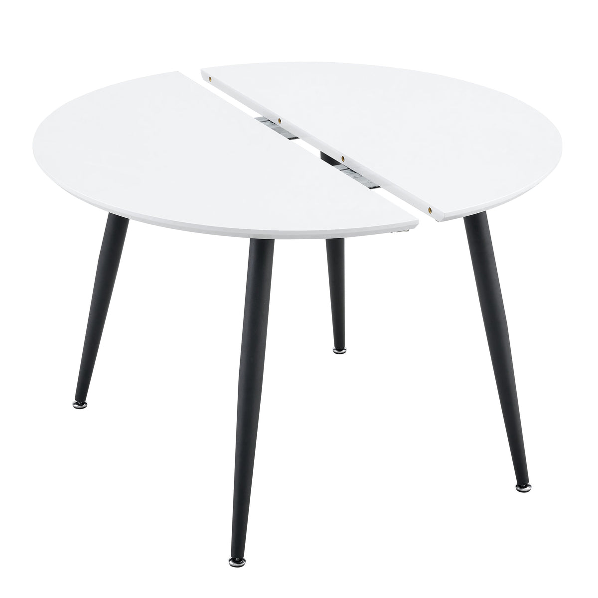 Using a clever telescopic mechanism, this white medium density fiberboard tabletop is paired with black metal legs, resulting in a smooth and delicate surface. Its unique design creates a smooth.