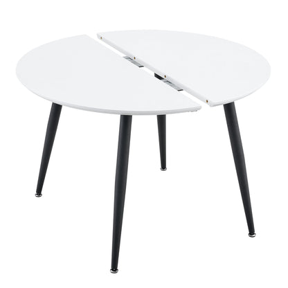 Using a clever telescopic mechanism, this white medium density fiberboard tabletop is paired with black metal legs, resulting in a smooth and delicate surface. Its unique design creates a smooth.