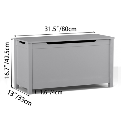 Kids Wooden Toy Box Storage with Safety Hinged Lid in Gray MDF for Ages 2+