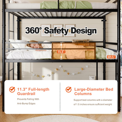Metal Triple Bunk Bed Twin over Twin over Twin, Heavy Duty 3-in-1 Convertible Metal Bunk Bed Frame with Ladders, Guardrails & Anti-Tip Kit, Space-Saving Bed for Kids, Teens, Adults, No Box Spring Need