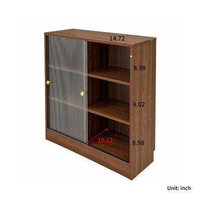 Bookshelf with 2-Door  Glass Cabinet, 3-Tier Open Storage Book Case, Modern Display Storage Cabinet for Living Room, Home Office