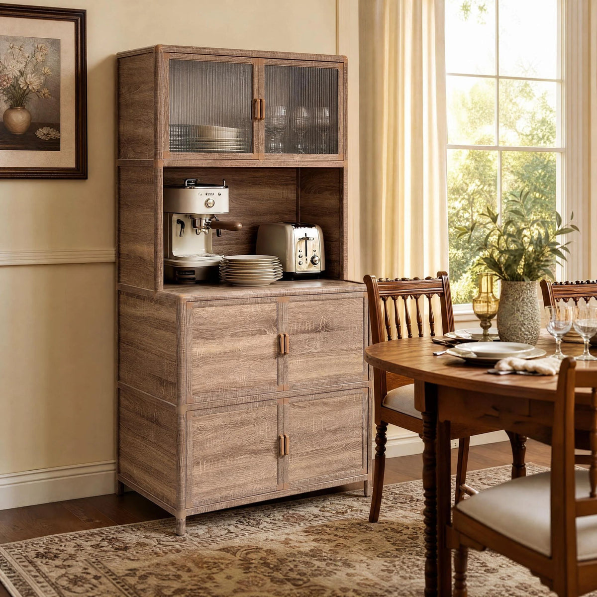 Tall Storage Cabinet, 31.50" W x 19.69" D x 65.75" H, Freestanding Indoor & Outdoor Storage Cabinet with Ribbed Acrylic Doors, 6-Door Utility Cabinet for Kitchen, Entryway, Patio & Garage