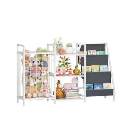 Kids Bookshelf and Toy Storage, 3-in-1 Book Shelf for Kids Rooms, Sling Baby Bookcase with Stuffed Animal Storage, Toddler Montessori Bookshelf for Nursery, Playroom, Kindergarten, Gray