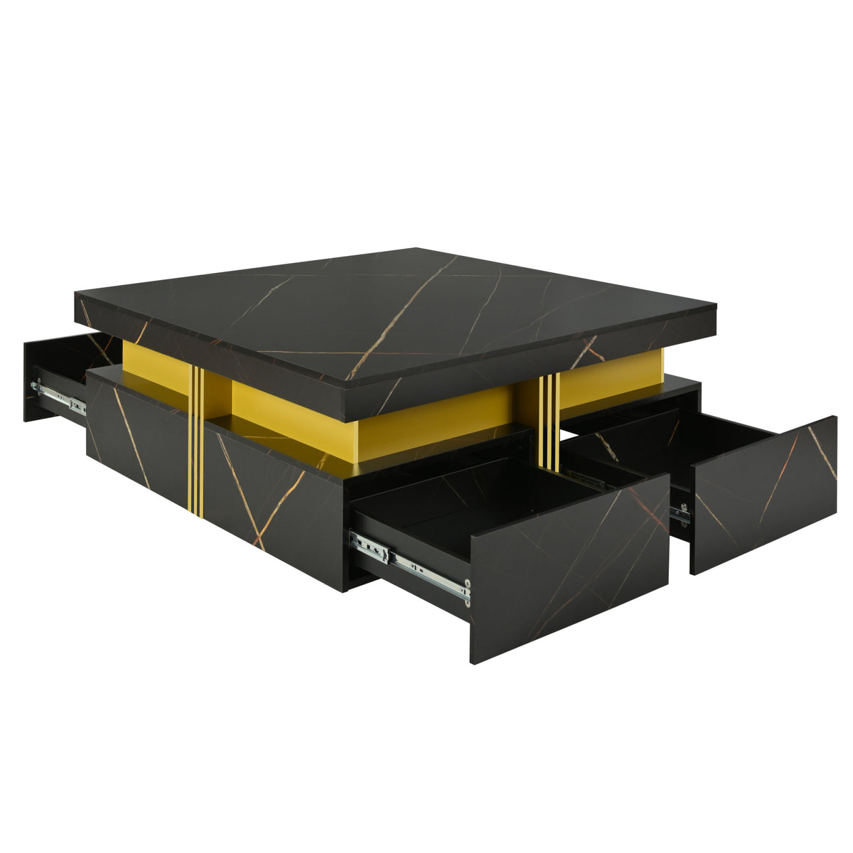 Modern Black Square Storage Coffee Table With 4 Drawers