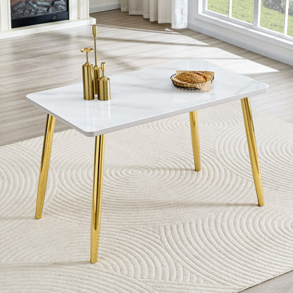 Modern minimalist rectangular dining table, suitable for 4-6 people. Tempered glass countertop+lower MDF board, imitation marble texture – Model W1151S04622