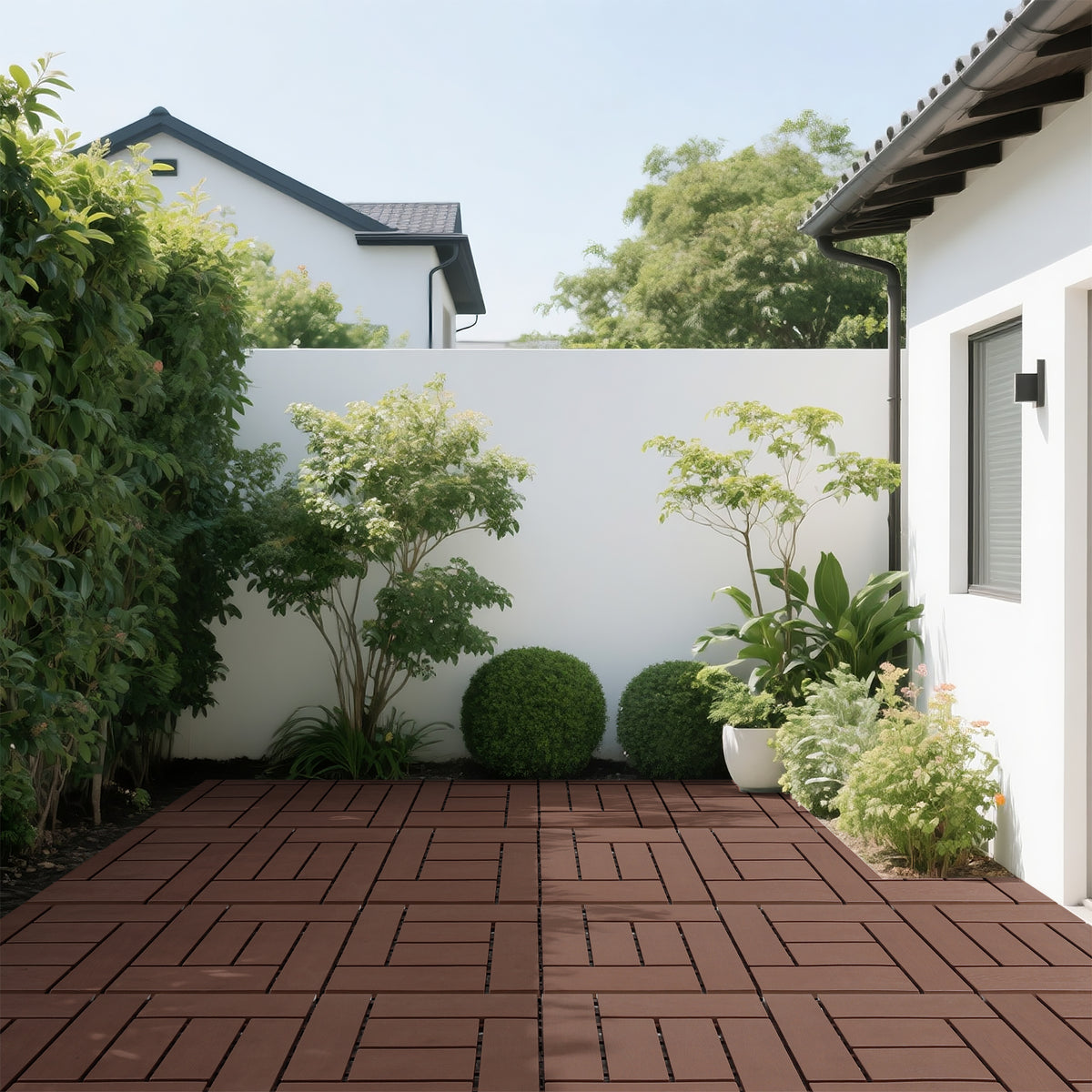 12-inch ZZ style interlocking deck tiles, DIY modular interlocking decking floor tiles, indoor and outdoor floor tiles, courtyard floor tiles that easy to install quickly ,44 pieces, Brown