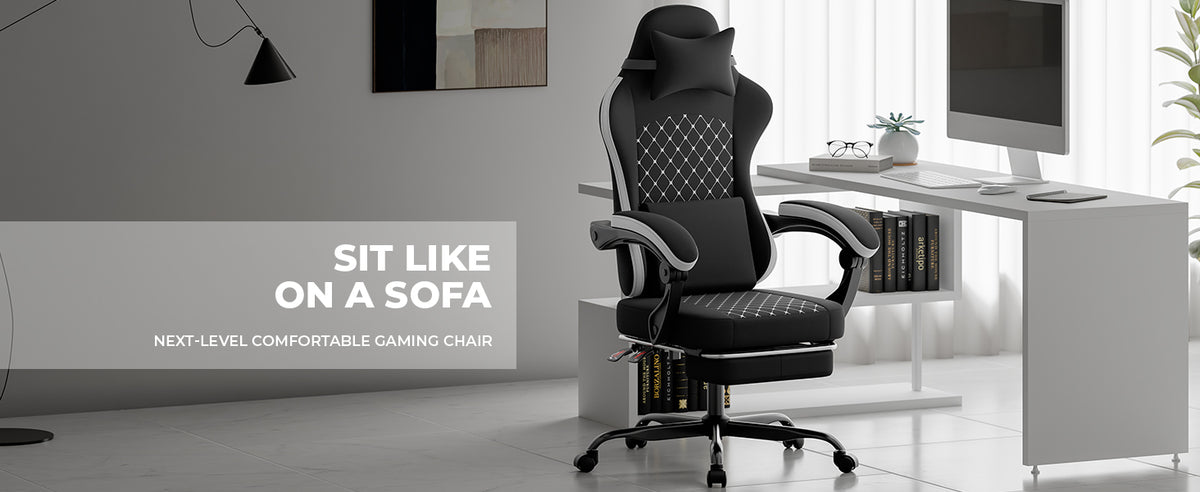 Gaming Chair with Massage,Ergonomic PC Gaming Chair Computer Chairs with Footrest Comfortable Headrest and Lumbar Support, High Back BLACKWHITE