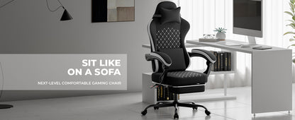Gaming Chair with Massage,Ergonomic PC Gaming Chair Computer Chairs with Footrest Comfortable Headrest and Lumbar Support, High Back BLACKWHITE