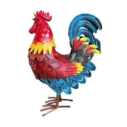 Wrought-iron rooster garden statue, metal rooster sculpture, ideal for landscape decoration and as a focal point for outdoor lawns, farms, and backyards.