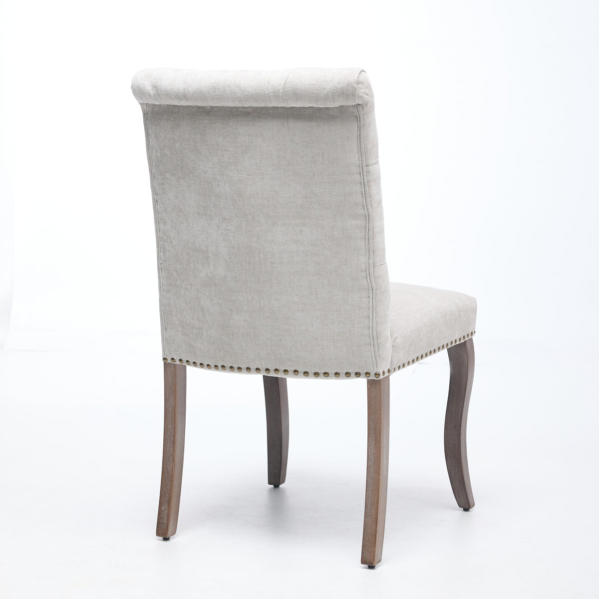 Upholstered Chenille Fabric Accent Dining Chair, Curved Solid Wood Legs, Elegant Tufted Club Dining Room Kitchen Room Dining Chair – Beige