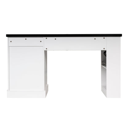 55" Modern Fluted Office Desk with Storage Cabinet & Drawers, Computer Writing Desk with Power Outlet, Pegboard