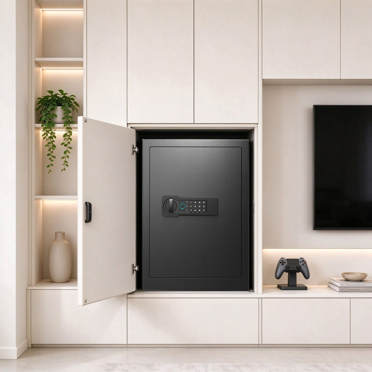 Steel Safe Security Cabinet, Fingerprint & Digital Password Unlock, with Alarm & Silent Mode, for Home, Hotel, Office, Supermarket Use, Black