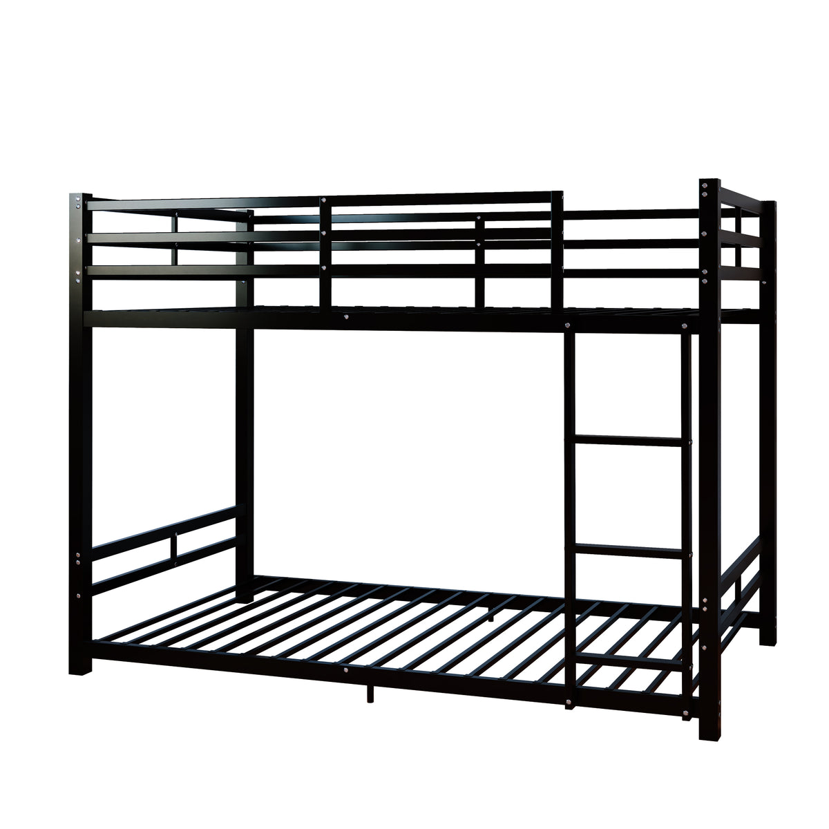 Twin Over Twin Metal Bunk Beds, 19 bed crossbars,Heavy Duty Bed Frame with Safety Guard Rail & Ladder, Low Floor Bunk Bed for Boys Girls Adults,400+480lbs load capacity, No Box Spring Needed (Black)