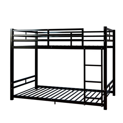 Twin Over Twin Metal Bunk Beds, 19 bed crossbars,Heavy Duty Bed Frame with Safety Guard Rail & Ladder, Low Floor Bunk Bed for Boys Girls Adults,400+480lbs load capacity, No Box Spring Needed (Black)
