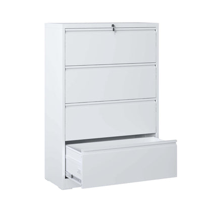 4 Drawer Lateral File Cabinet, Heavy Duty Metal Filing Cabinet, 35.4 Inch Wide Locking File Cabinet for Home Office, Space-Saving Vertical Storage with Anti-Tip Interlock, for Letter/Legal/A4 Files