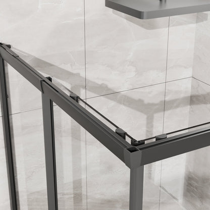 36" x 36" x 72" Corner Sliding Shower Door and Black Shower Base Combo Kit, Clear Tempered Glass, Matte Black Frame Dood & Reinforced Acrylic Base Set