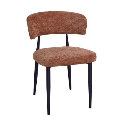 Four brown modern dining chairs, thick chenille soft cushion seats, ergonomic curved backrests, easy to assemble, easy to clean, suitable for use in family restaurants, cafes and small taverns.
