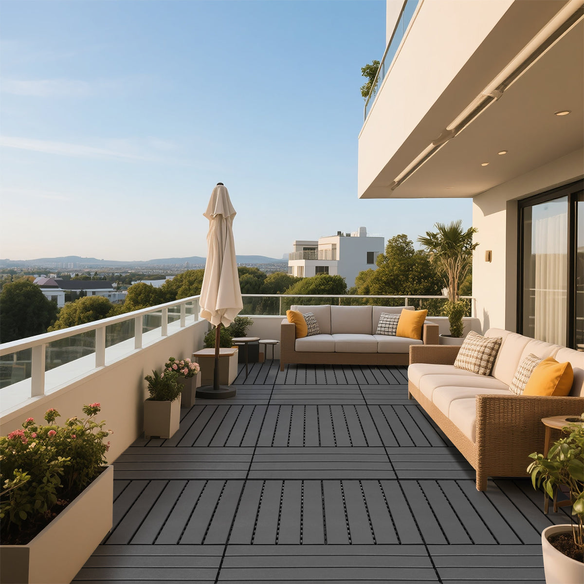 DIY Module Interlocking Decking Tiles Floor Tile for Porch Poolside Outdoor and Indoor Balcony Backyard, Dark Gray