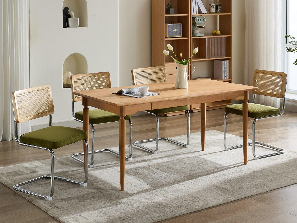 Mid Century Modern Dining Chairs Set of 2, Velvet Accent Chairs with Natural Cane Back & Stainless Chrome Base