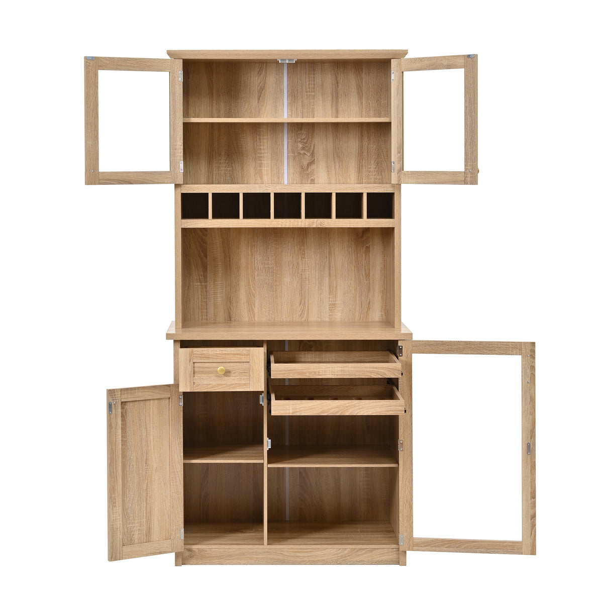 [Assembly Video Provided] TOPMAX Farmhouse 35.4x17.7x74.8inch Freestanding Buffet with Hutch – Natural