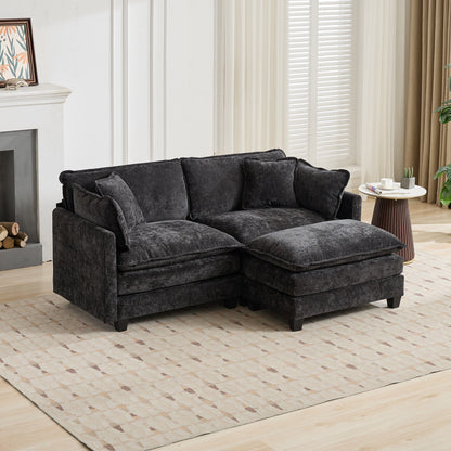 Cloud Sofa Ottoman only, Modern Sectional Couch, Comfy Double Layer Upholstered Seat Cushion, Breathable Chenille Fabric, Black
