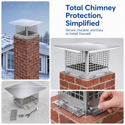 Stainless Steel Adjustable Chimney Cap for Home Fireplaces and Smoke Exhaust Systems, Silver, Thickened Stainless Steel, 15.75 x 15.75 x 9.84 inches