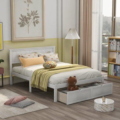 White Full Size Platform Bed with Under-bed Drawers, Solid Pine Wood and MDF, 78.3''L x 58.5''W x 36.2''H
