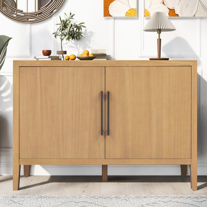 U_STYLE 47.25-Inch Farmhouse Sideboard with Pine Veneer and 2 Doors, Retro Buffet with Adjustable Feet, Minimalist Wooden Storage Cabinet with Metal Handles for Living Room, Kitchen