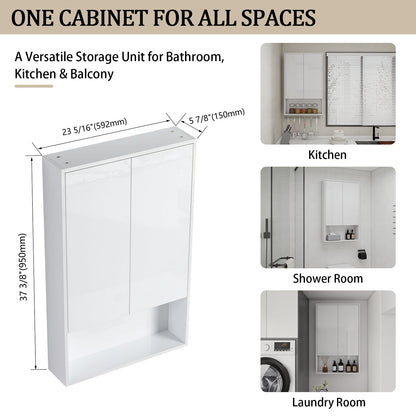 24" Bathroom Wall Cabinet, Soft Close Doors, Float Mounting Design,Glossy White,(KD-Packing)
