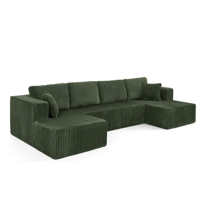 U shape Modular Sectional Sofa, Compressed Sectional Sofa Modern Minimalist Style Corduroy Couch, Sleeper Sofa – Green