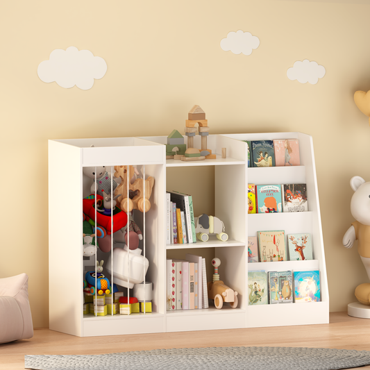 Kids Bookshelf and Toy Storage, 3-Tier Book Shelf, Sling Baby Bookcase with Stuffed Animal Storage, Toddler Montessori Bookshelf