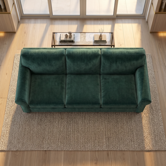 Augusta Sofa – Made in USA, Custom Fabric Options, Classic Sofa Wholesale Furniture - Velvet Antique Kelly Green - Velvet