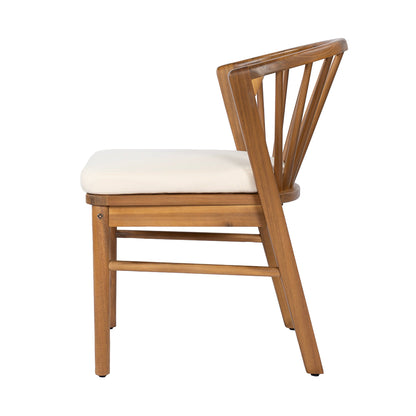 Outdoor Dining Chairs Set of 2, Acacia Wood Patio Chairs with Cream Washable Cushion, Teak