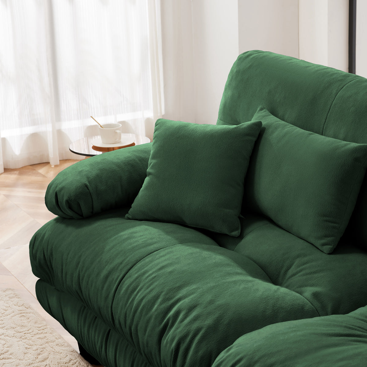 Cloud Couch 2 Seater Sofa, Chenille 2 - Seat sofa with 2 Lumbar pillows and 2 throw pillows, Chenille Green