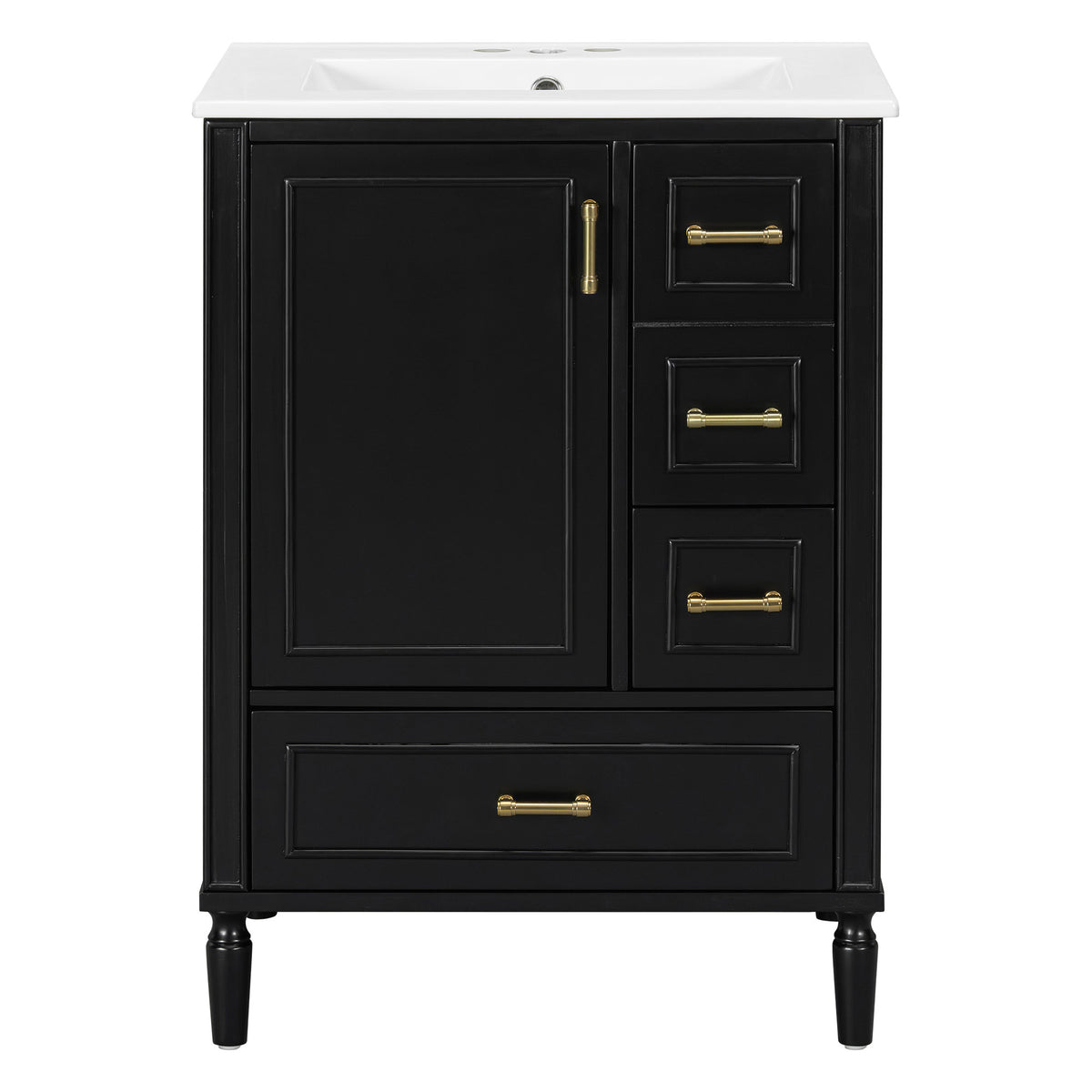 24' Modern Bathroom Vanity with Ceramic Sink, Soft-Close Door, 3 Drawers, Gold Handles, and Door-Mounted Rack for Space-Saving Storage(Old SKU:N729P373272B)