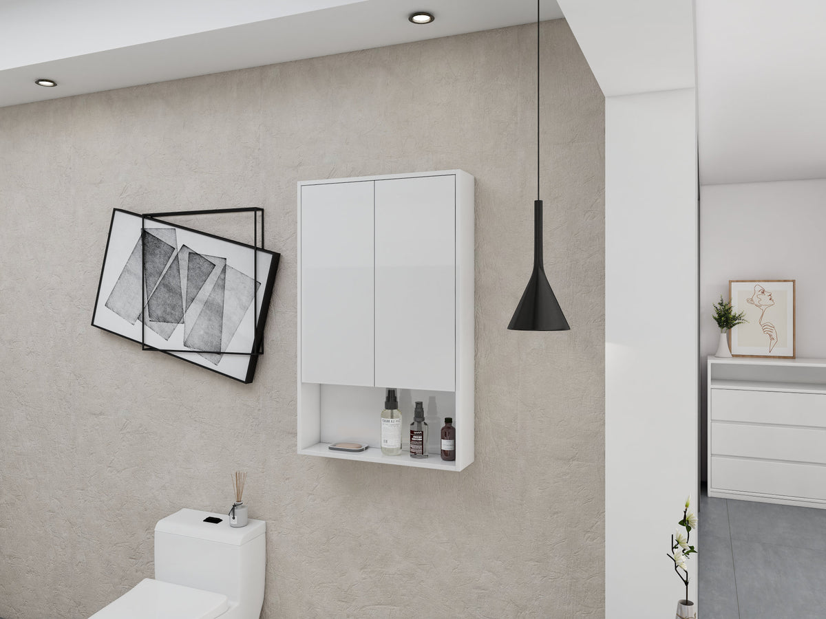 24" Bathroom Wall Cabinet, Soft Close Doors, Float Mounting Design,Glossy White,(KD-Packing)